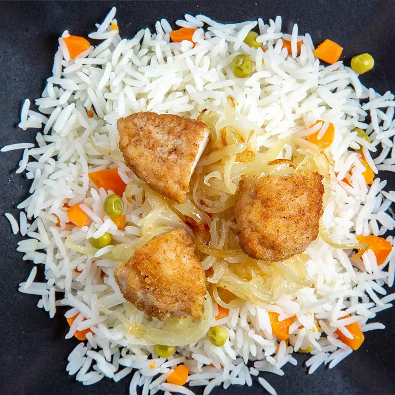 Riz au poisson pané